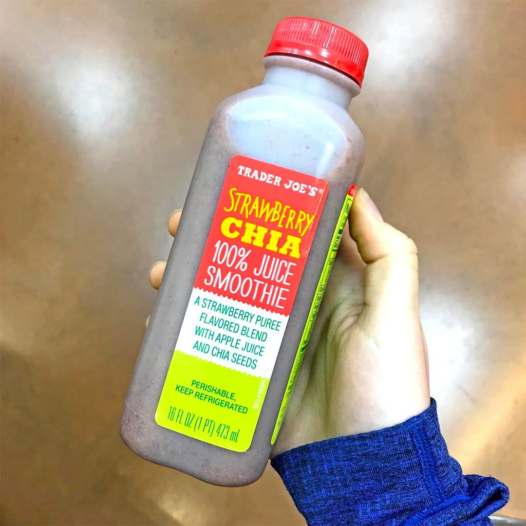 trader joe's paleo snack strawberry chia 100 percent juice smoothie container