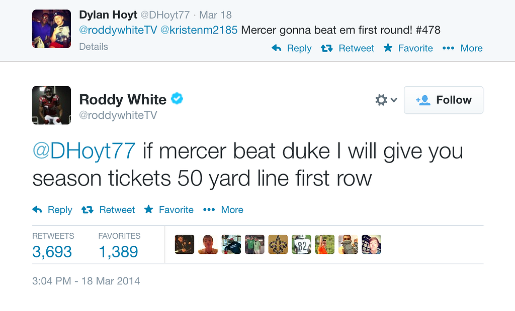 Roddy White Duke bet