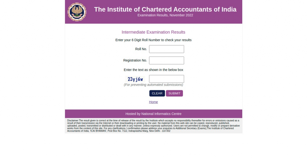 Screen Shot of result page of ICAI