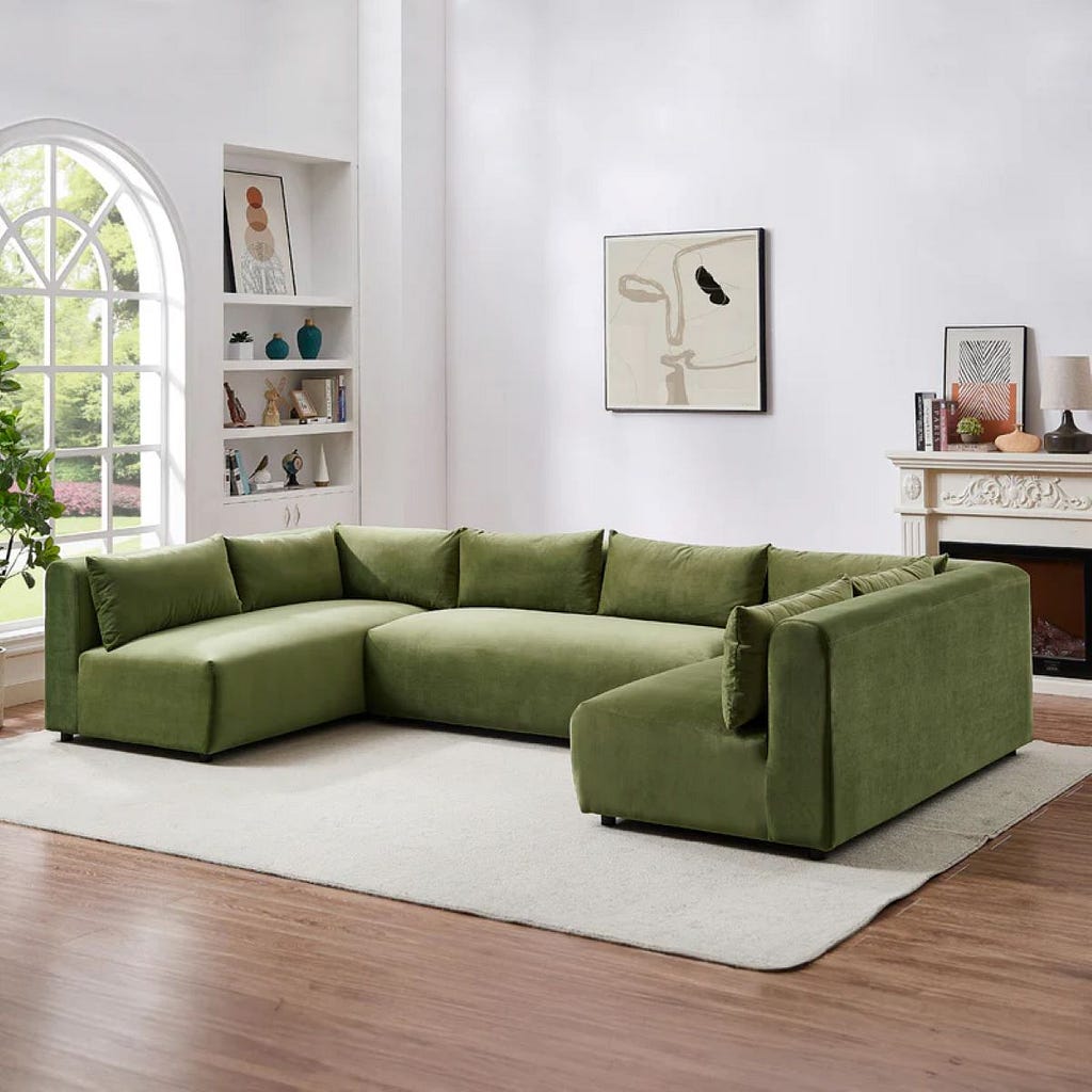 Albany Olive Green Velvet Modular Corner Sectional Modern Sofa