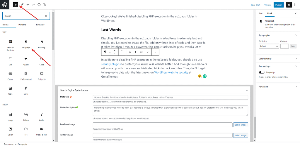 You create simple block in the form of a paragraph.