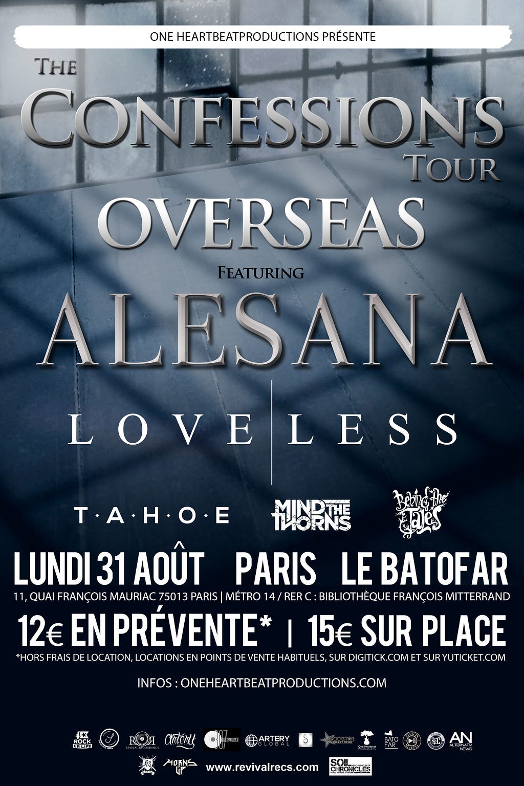 En partenariat avec One Heartbeat Productions, Spread Their Sound vous fait gagner 1x1 place pour le concert de Alesana + LoveLess + Tahoe au Batofar (31.08.15)  Pour tenter de gagner la place mise en jeu, il vous suffit de:  - D'aimer notre page Facebook (facebook.com/spreadtheirsound) - D'envoyer votre nom + prénom à spreadtheirsound@gmail.com avec en objet "Concours Alesana" /!\ Attention: ne participer que si vous êtes certain d’être présent au concert! Fin du concours: Samedi 15 août à minuit.