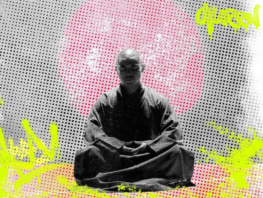A Shaolin monk meditating in a pop art style
