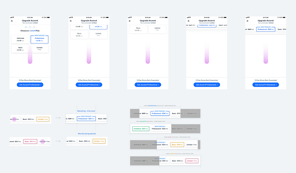 Different pricing plans shown during the design phase.