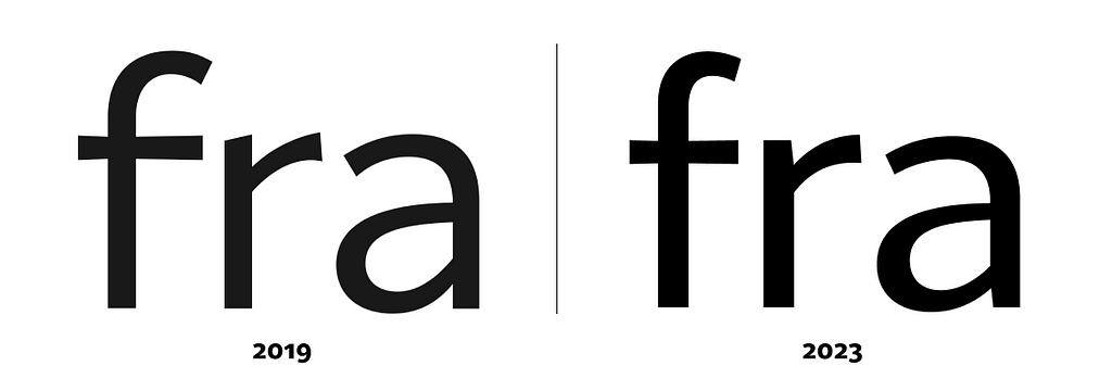 Illustration showing how the letters ‘fra’ changed from 2019 to 2023