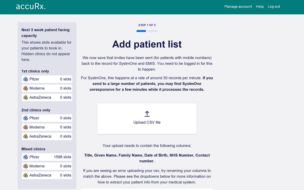 Screenshot of a two-column layout in a product — a main section with text and an upload button, and a sidebar with appointment information
