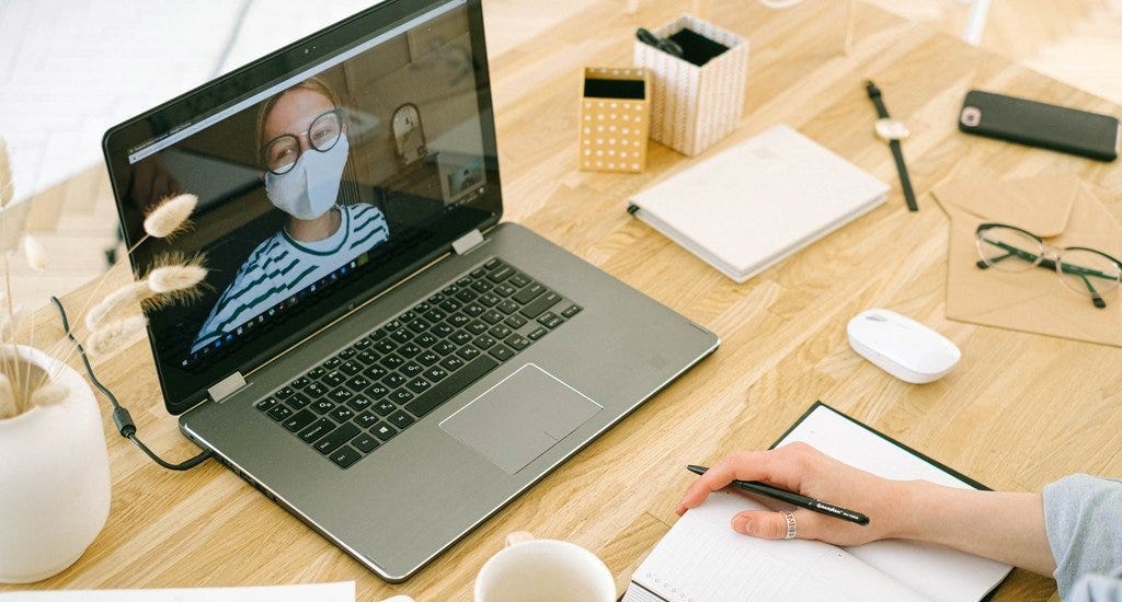 A person having a video call in their home office