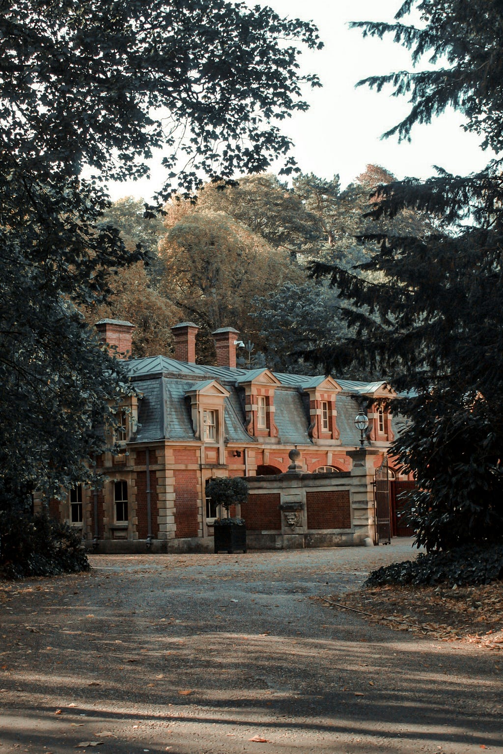 Manor house in the countryside surrounded by trees