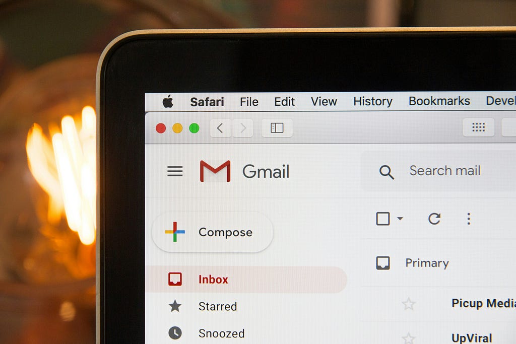 A gmail account displaying on a computer