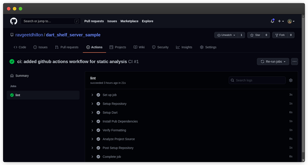 Github Actions for Dart