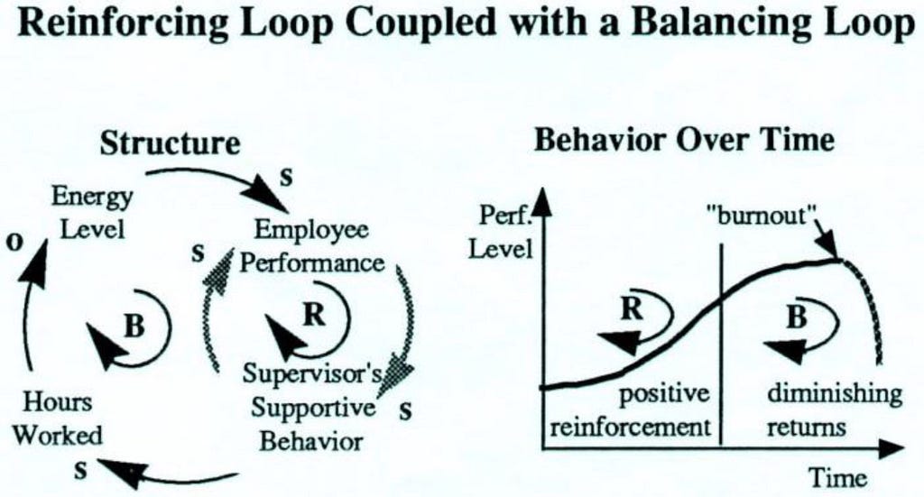 Reinforcing loop coupled with a balancing loop