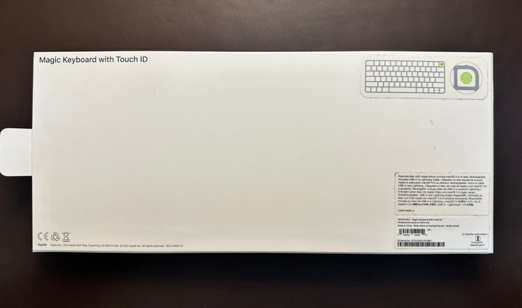 Rear side of box of Apple Magic Keyboard with Touch ID