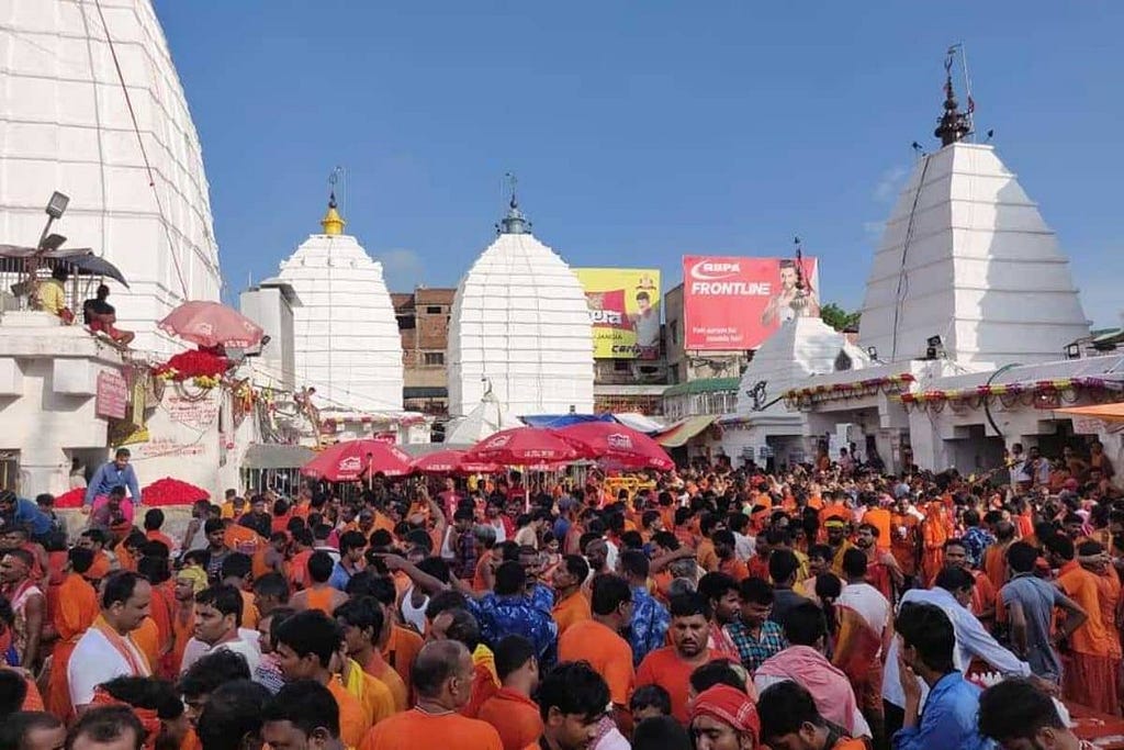 Devotees assembled near the temple