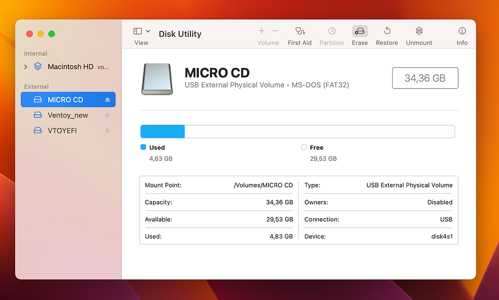 Erase SD card on Mac