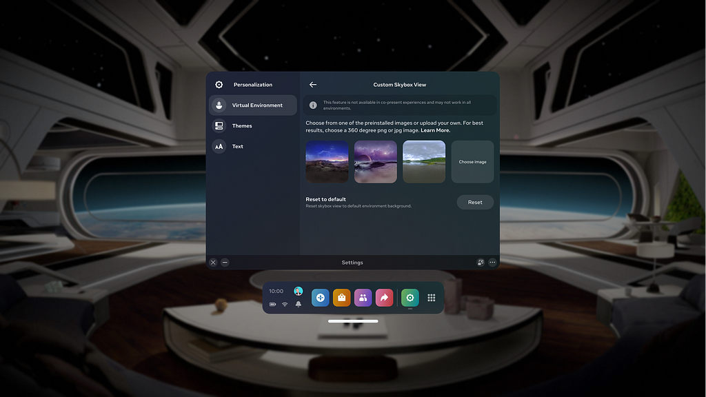 A screenshot of the settings panel of the Meta Quest interface