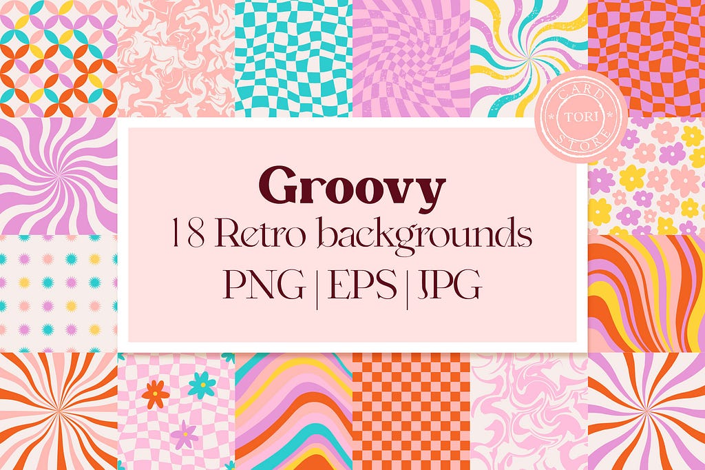 Groovy Digital Papers, Retro Patterns Graphic Backgrounds