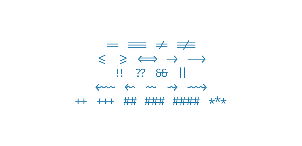 Fira Code has the widest range of coding ligatures and they look great.