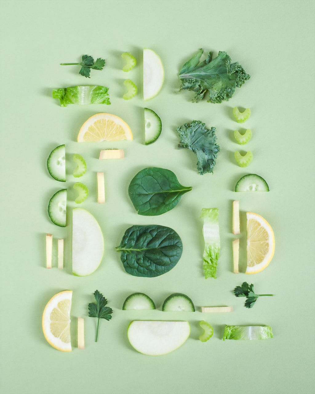 Celery and other vegetables, neatly cut and laid down perfectly