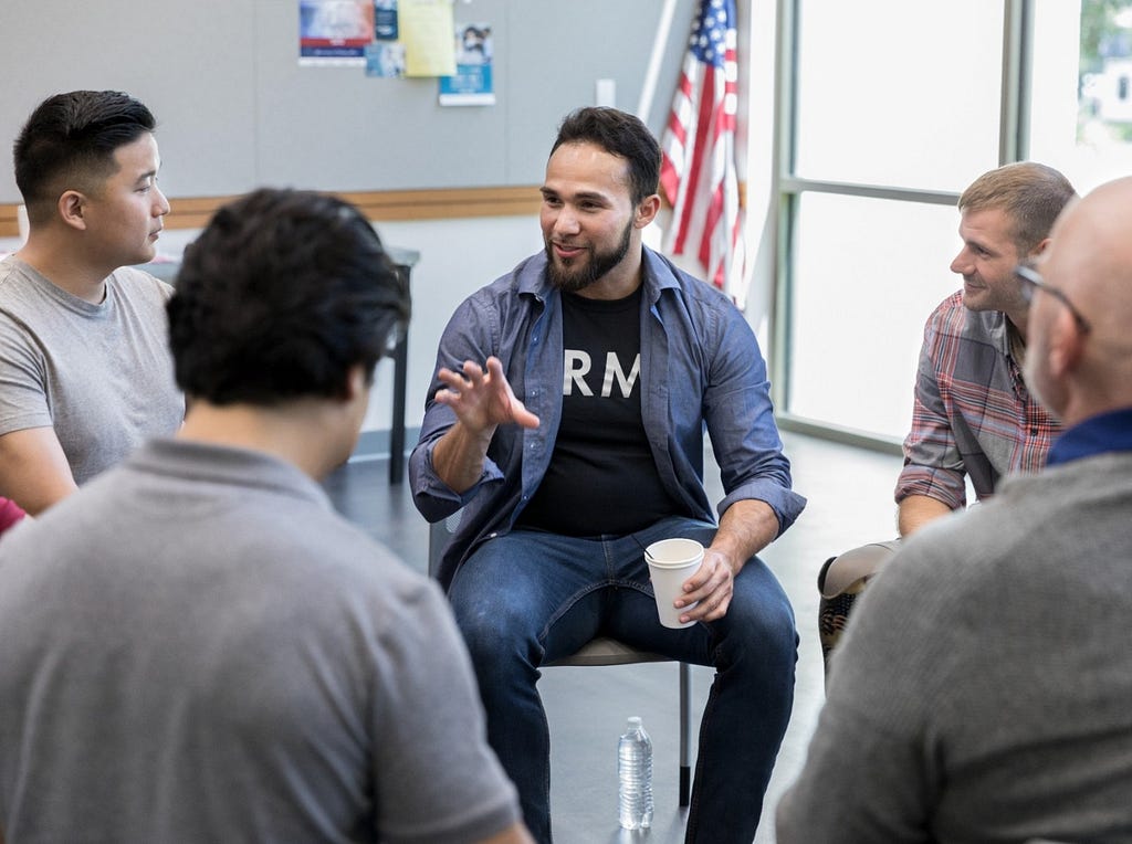 Veterans talk in group. Photo by SDI Productions/Getty Images