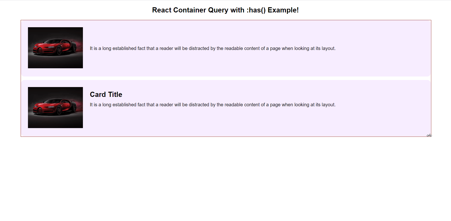 React Container Query with :has() Example