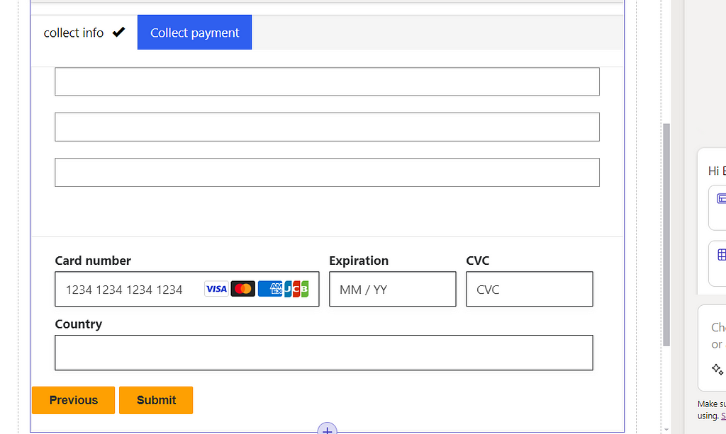 ALT TXT: An image showing the collect payment page at Power Pages.