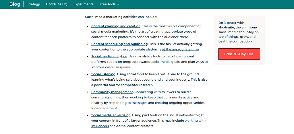 Hootsuite’s pillar page about social media marketing.