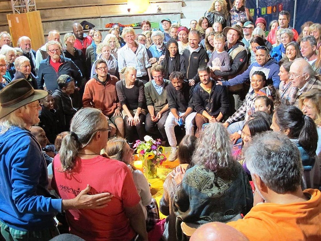 Sharing circle at the gathering Darcy attended in 2017, where Ukrainian participants told stories about the impact of the Russian occupation in their homelands. Photo: Marjeta Novak