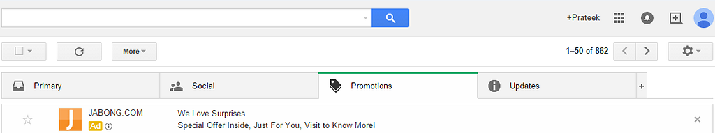 gmail sponsored promotions