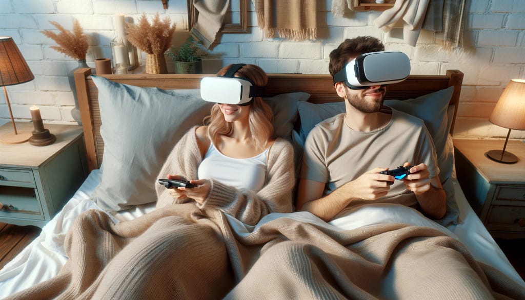 Couple trying VR sex for the first time.