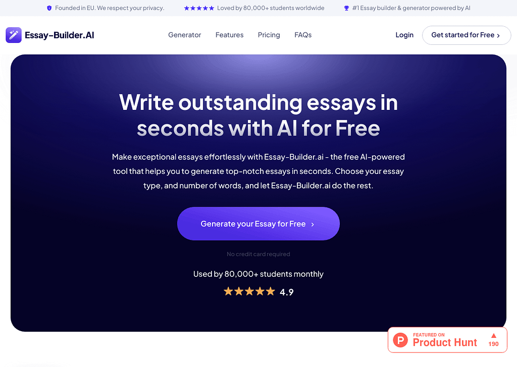 Essay Builder AI homepage image