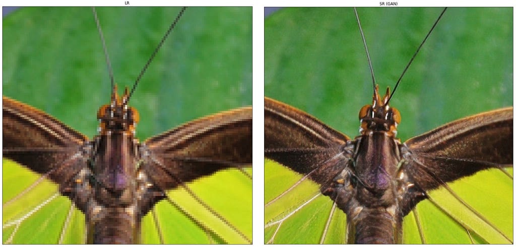 Before and after example of super-resolution AI