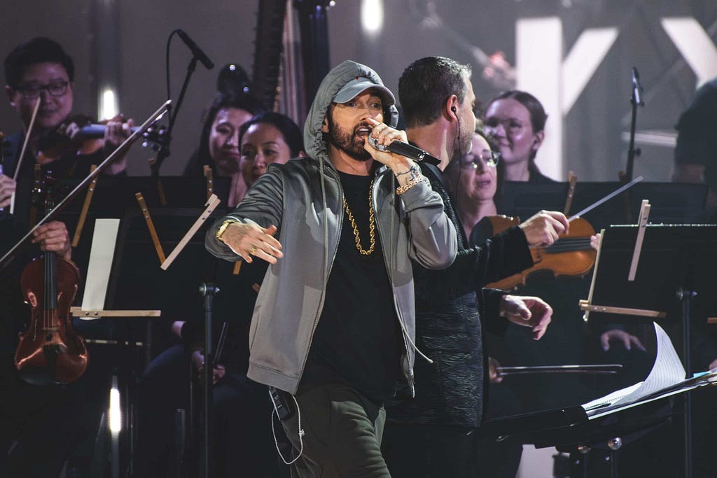 Eminem performing in concert at Detroit. Credit: Shutterstock/Jacob giampa