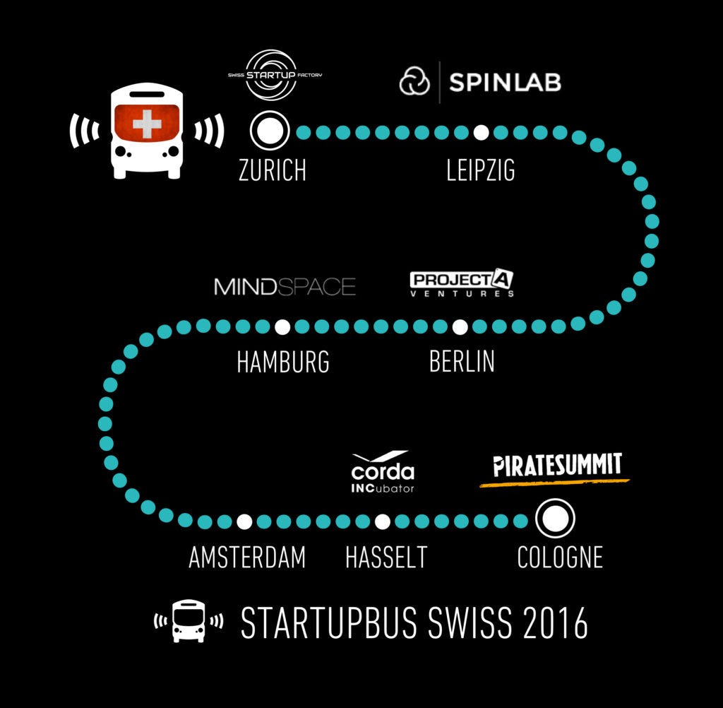 Route of StartupBus Swiss 2016 (subject to change)