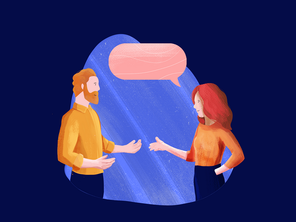 Duas pessoas interagindo e trocando experiências