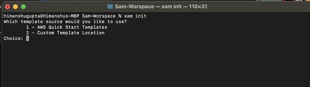 Choices after initiating SAM init command