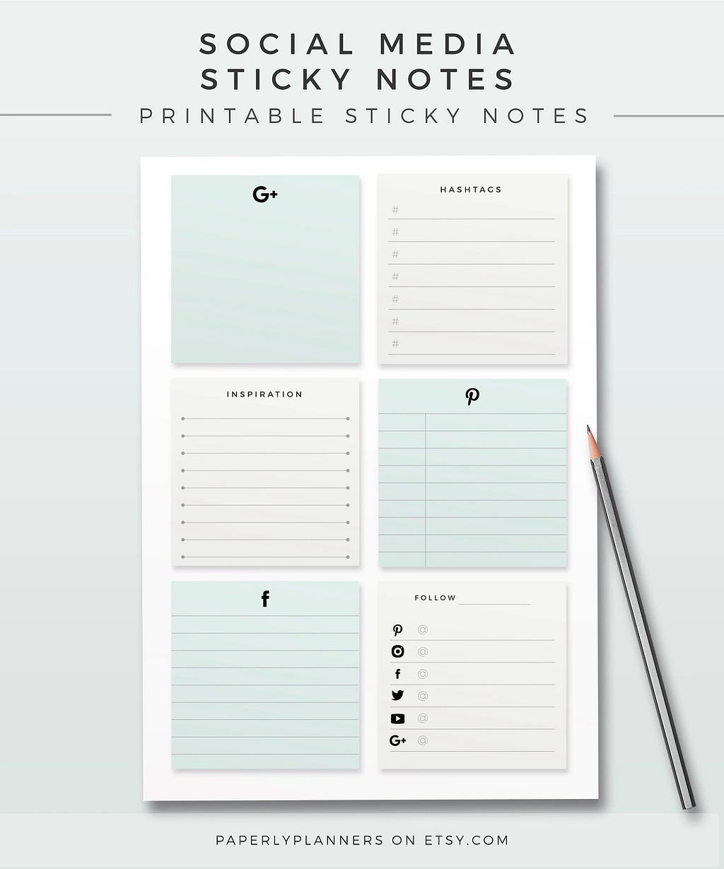 Social Media Sticky Notes Printable Sticky Notes Template Etsy