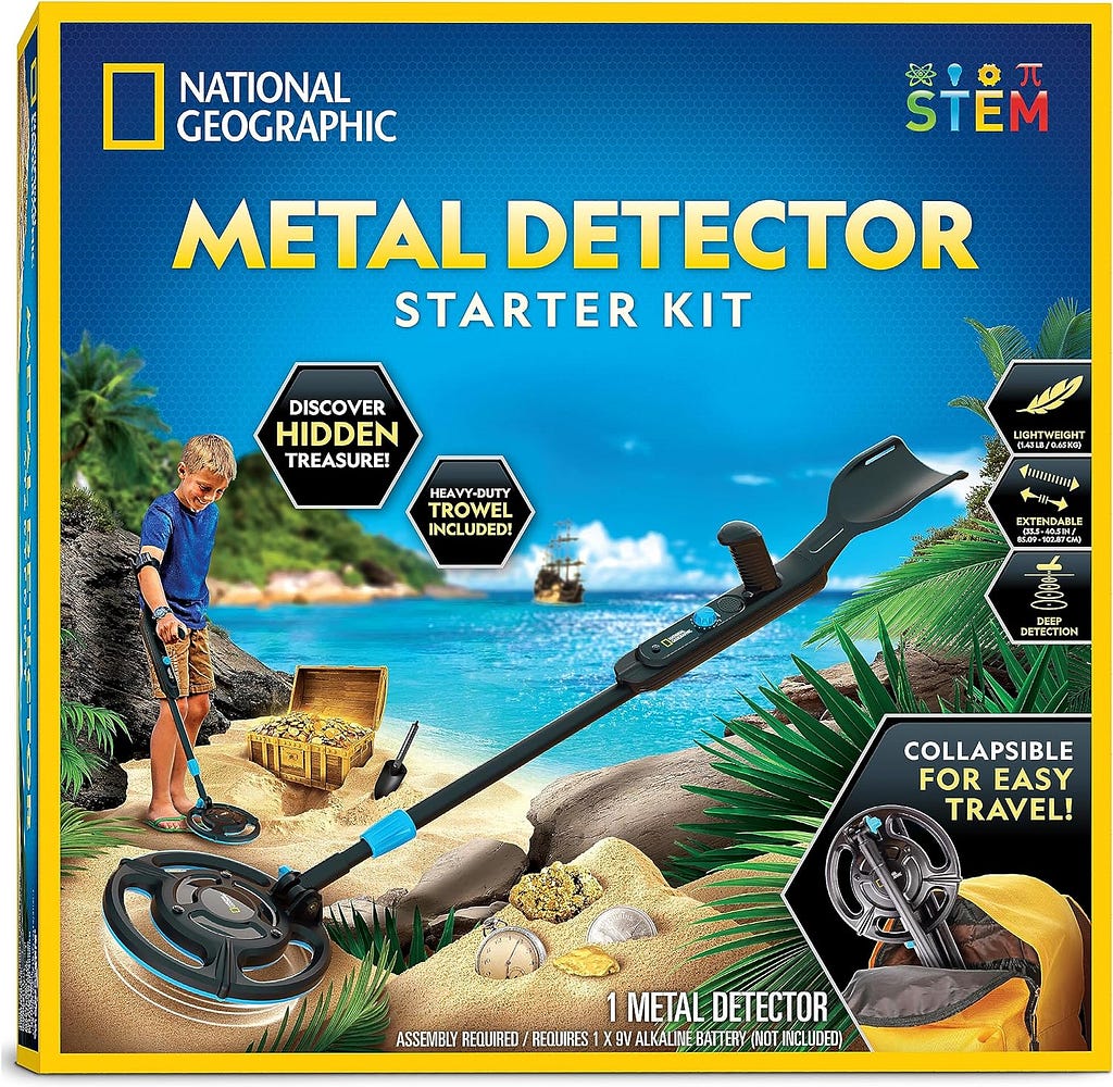 National Geographic Starter Metal Detector Kit for Kids - Kids Metal Detector with 7.4 Waterproof Metal Detector Coil  Trowel, Lightweight Gold Detector, Beach Metal Detector, Kids Metal Detector