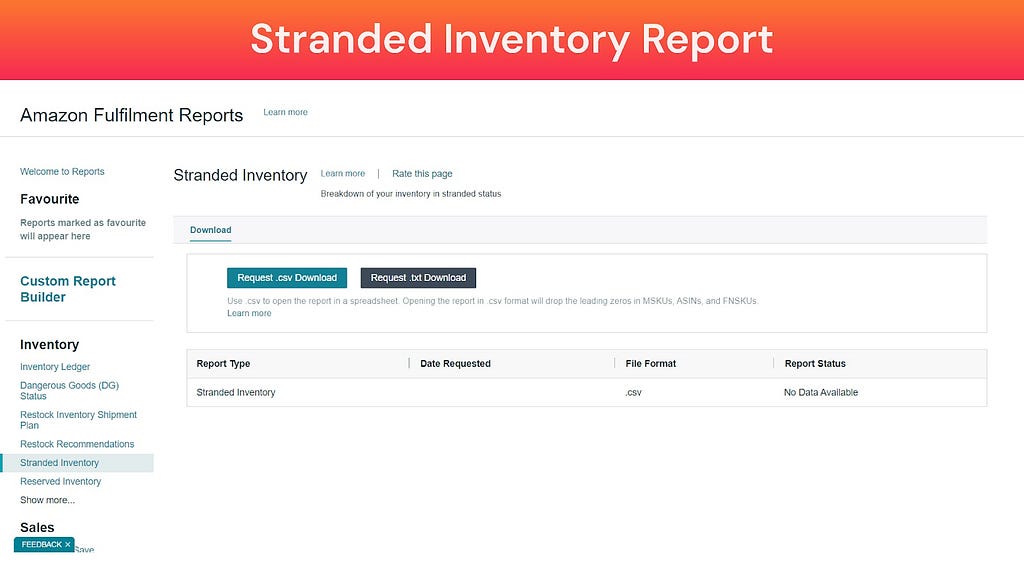 Screenshot of Stranded Inventory Report (Amazon Fulfillment Reports)