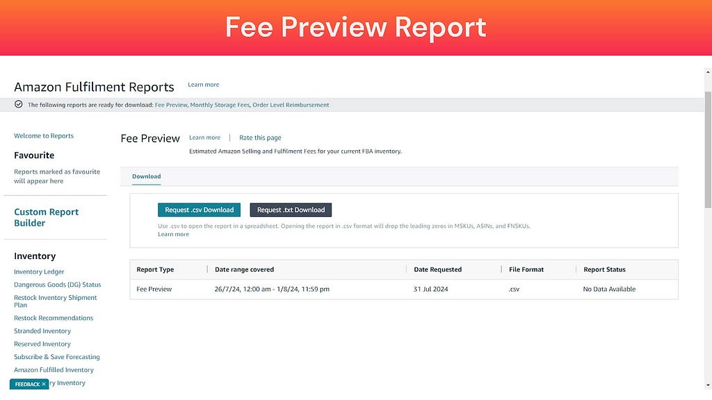 Screenshot of Amazon FBA Fee Preview Report