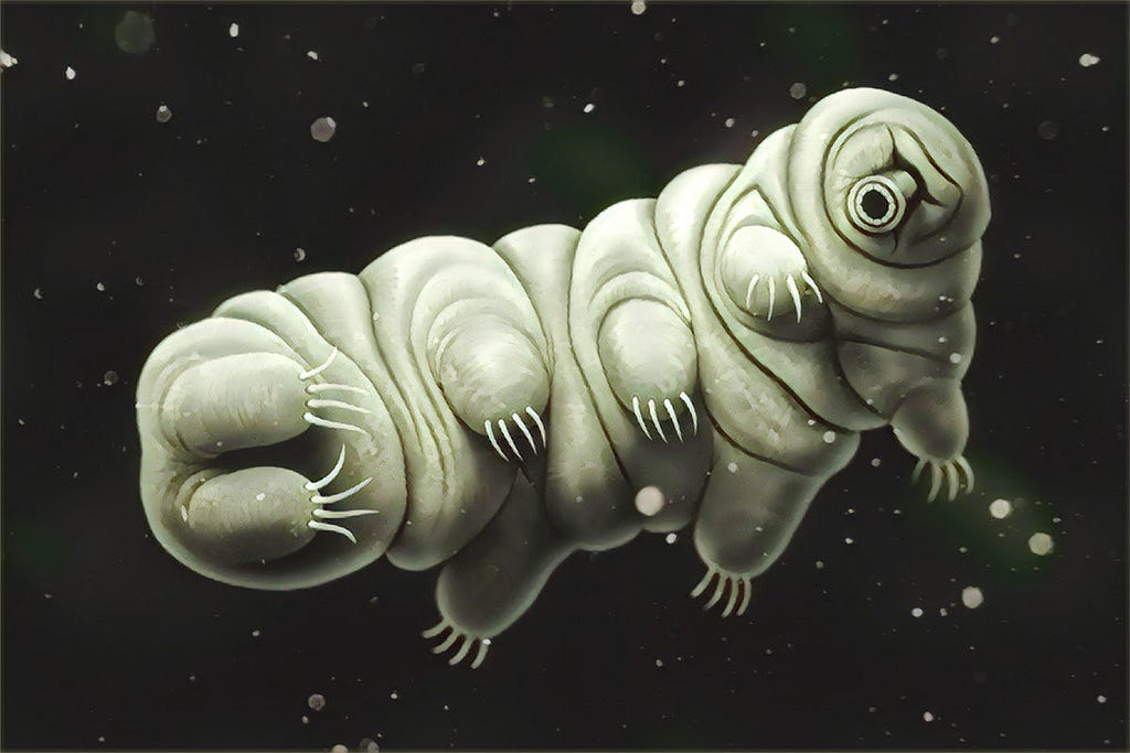 A Tardigrade or Water Bear suspended in Water