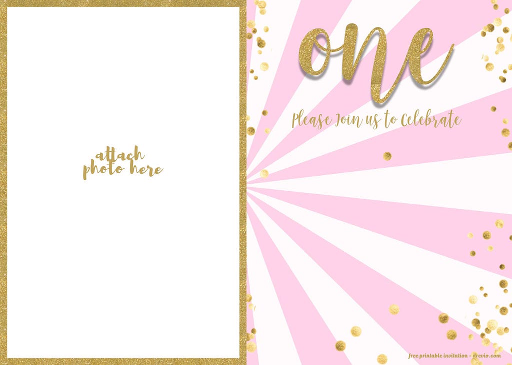 FREE 1st Birthday Invitation Pink and Gold glitter Template FREE Invitation Templates Drevio