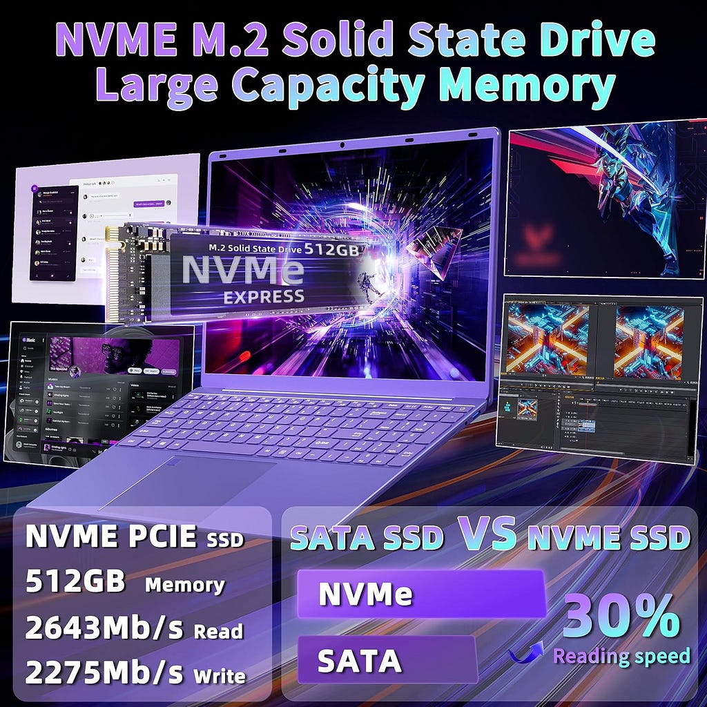 【Win 11 Pro/MS Office 2019】Rumtuk 16 Purple Gaming Laptop Computer,12th Gen Alder Lake N95 CPU,12G DDR5 RAM 512G NVMe SSD,2K 1920*1200 FHD IPS/Color Backlit KB/Fingerprint/HDMI/WiFi/Long Battery Life