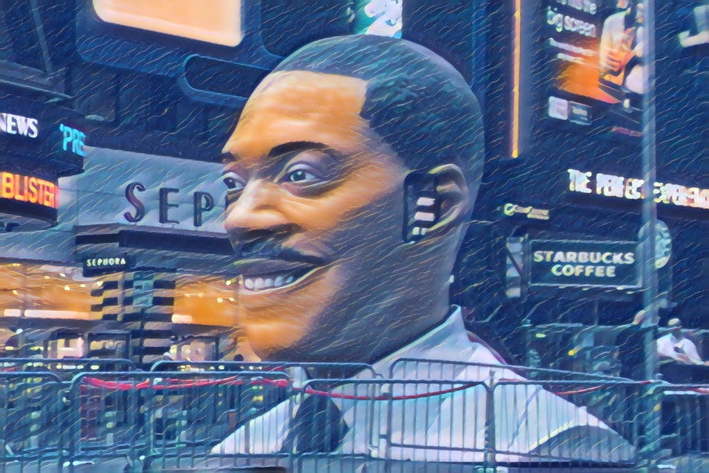 A giant bust of Eddie Murphy