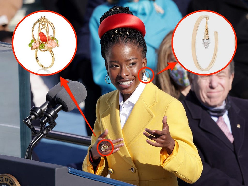 Amanda Gorman wore jewelry gifted by Oprah Winfrey to President Joe Biden’s inauguration.