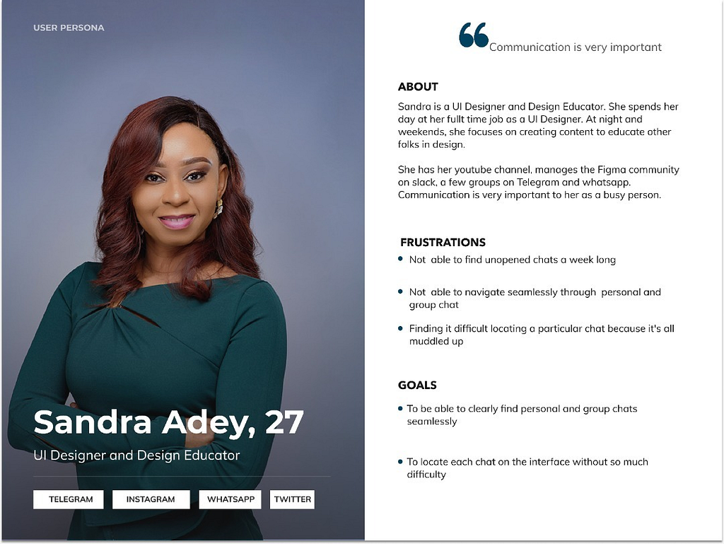 Sandra Adey, User Persona