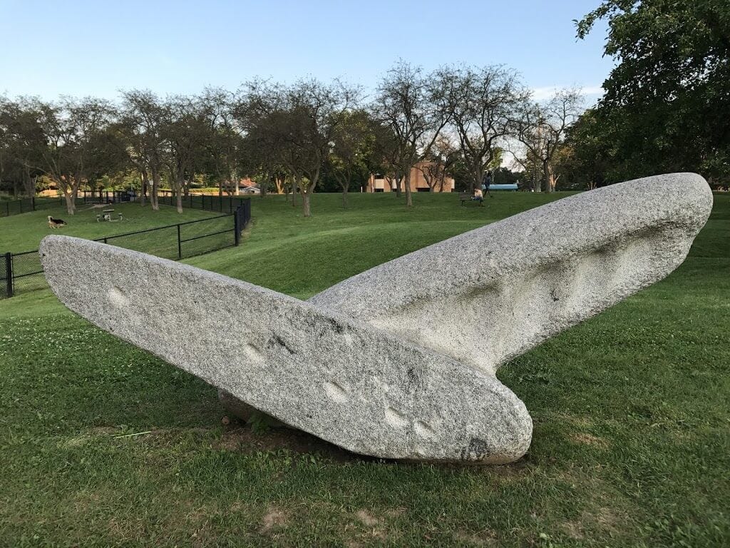 Concrete Statues at the Hand of God Park beside the Off-Leash Dog Park. 