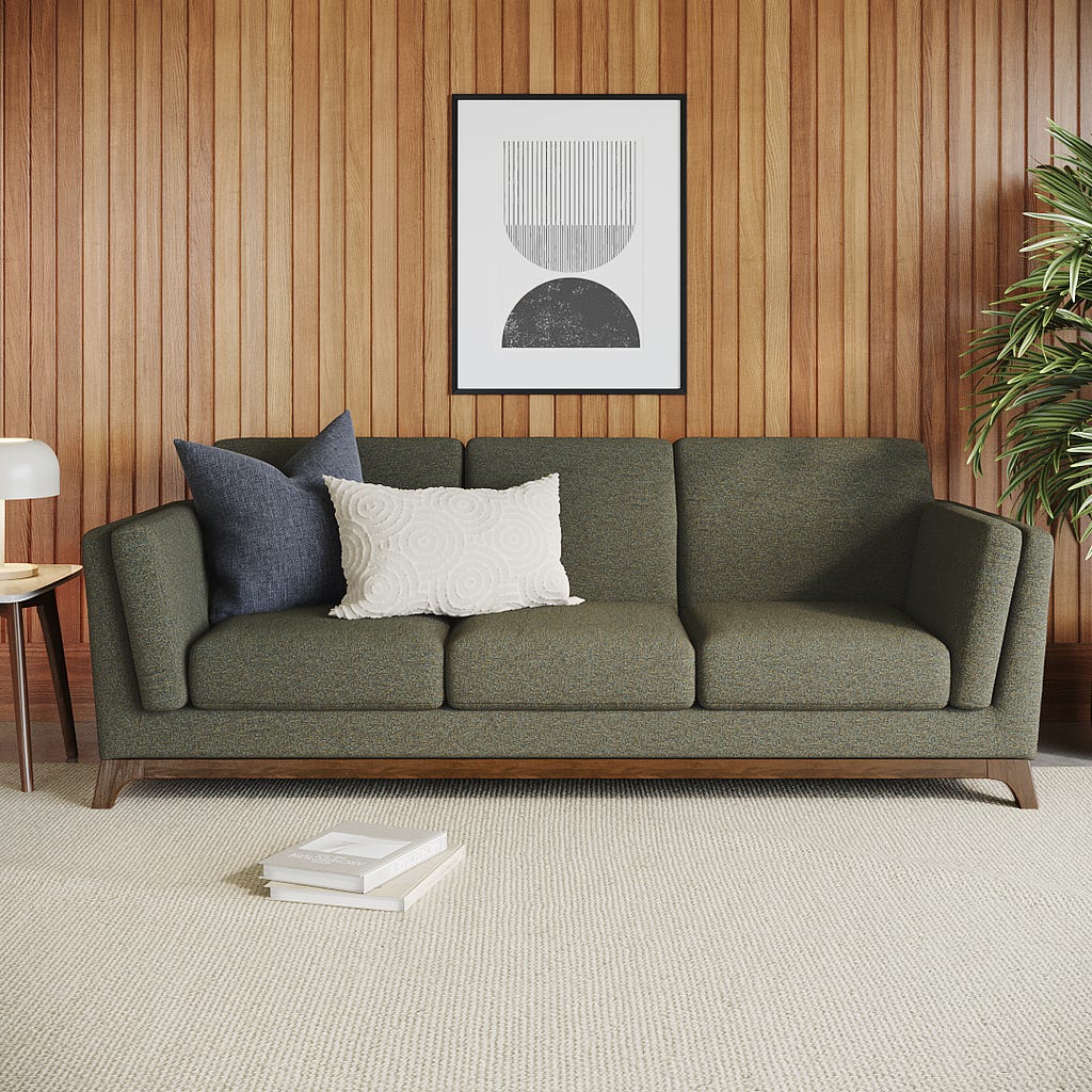 Ceni Walnut & Hemlock Green Fabric Sofa (Article):