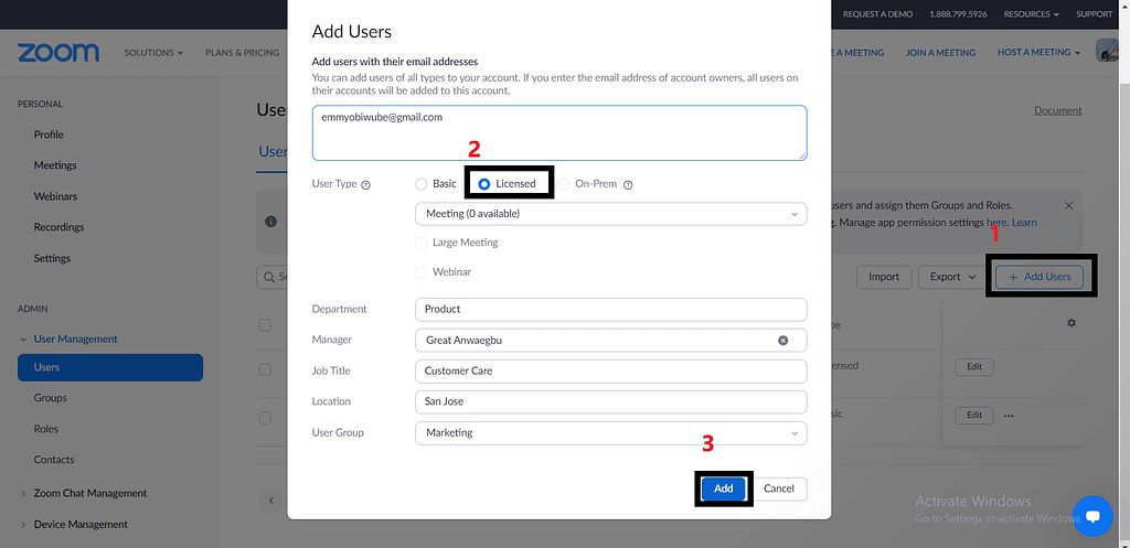 Individually upload contacts to Zoom