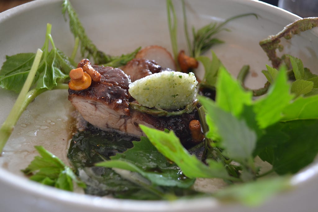 Sweetbread and bitter greens