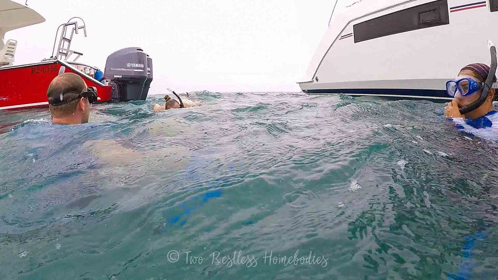 Snorkeling near Silk Caye and pinned between boats